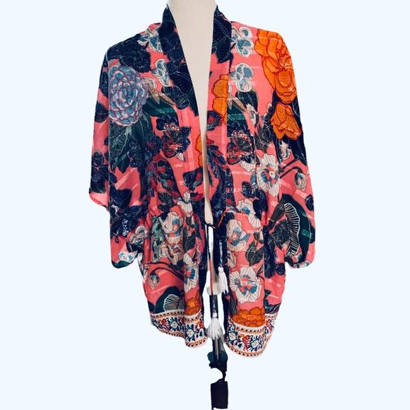 Free people enchanted blooms floral pink kimono one size - Picture 8 of 12